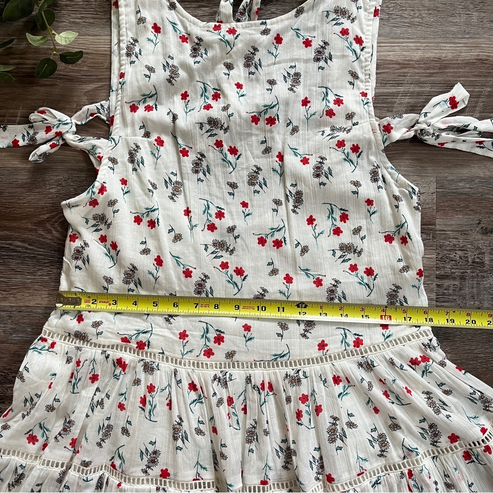NWOT Asos White Floral Mini Prairie Dress w/ Open Back, Side Bow Ties, & Gathers - Picture 15 of 16